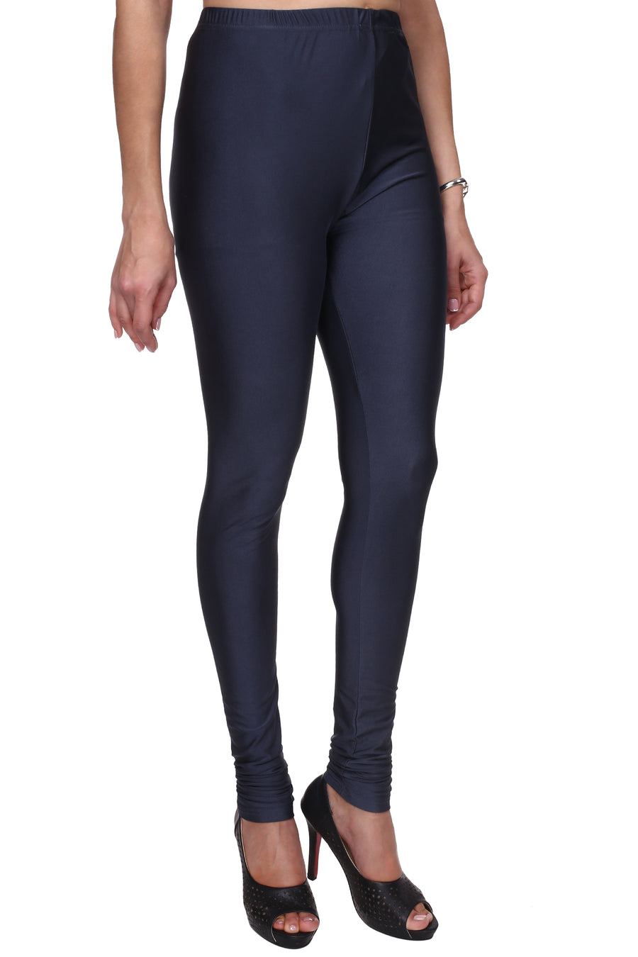 Trasa Shining Lycra Women's and Girls Full Length Churidar Leggings- Grey