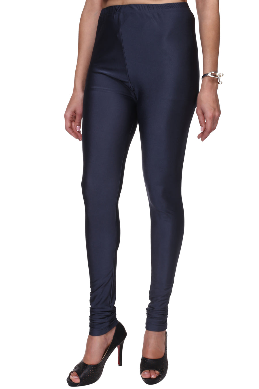 Trasa Shining Lycra Women's and Girls Full Length Churidar Leggings- Grey