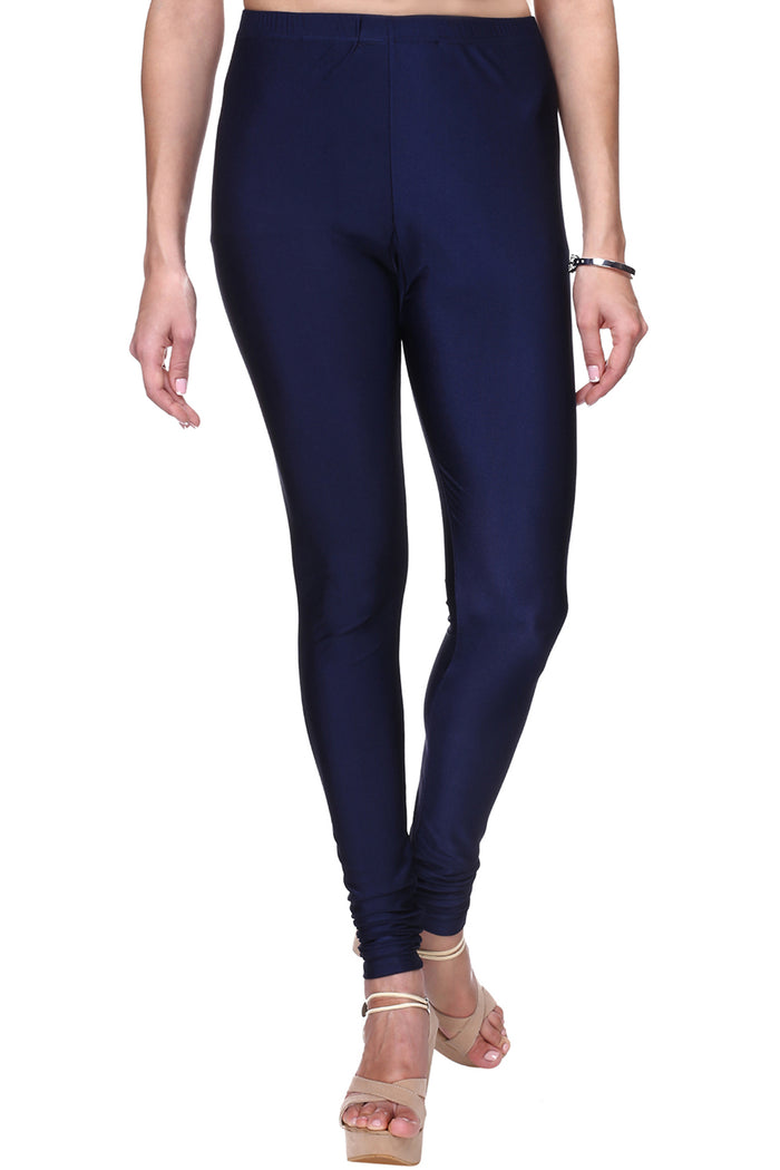 Trasa Shining Lycra Women's and Girls Full Length Churidar Leggings - Navy Blue