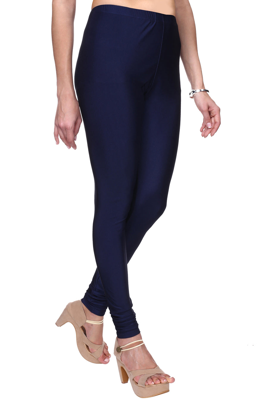 Trasa Shining Lycra Women's and Girls Full Length Churidar Leggings - Navy Blue