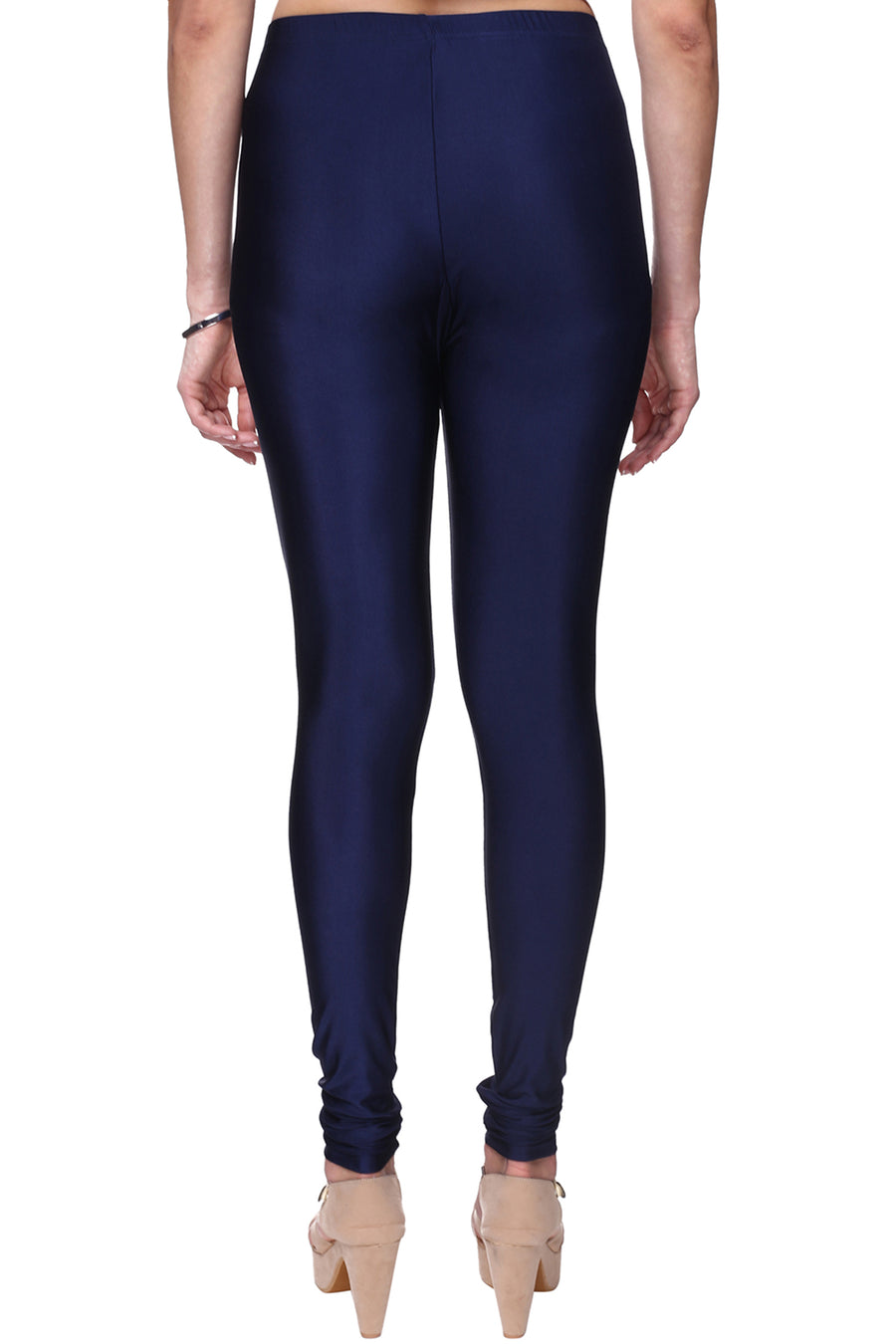 Trasa Shining Lycra Women's and Girls Full Length Churidar Leggings - Navy Blue