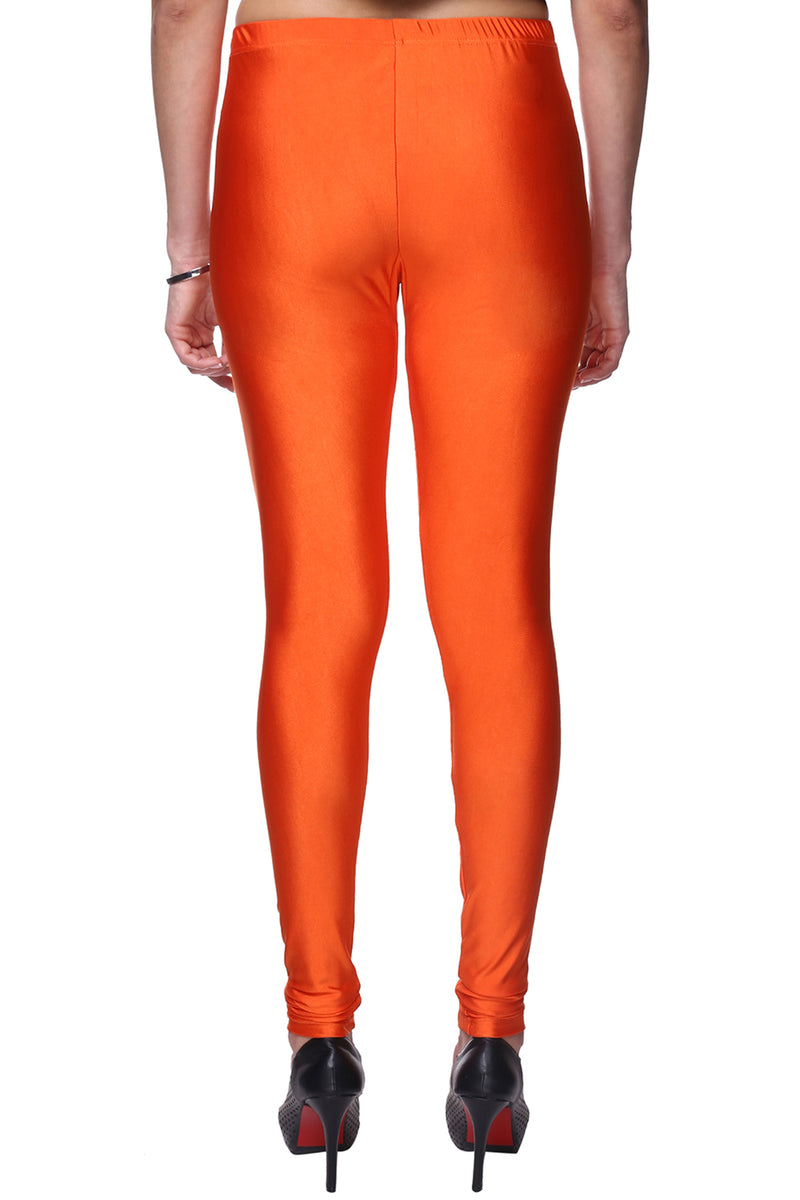 Trasa Shining Lycra Women's and Girls Full Length Churidar Leggings- Orange