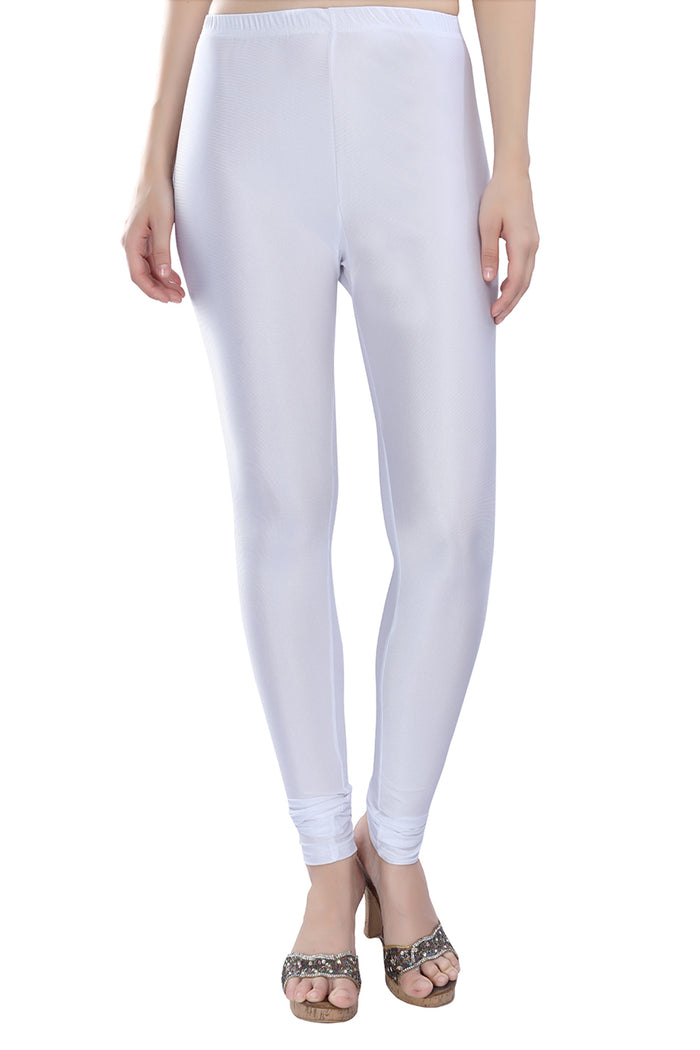 Trasa Shining Lycra Women's and Girls Full Length Churidar Leggings-White