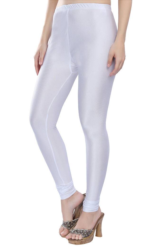 Trasa Shining Lycra Women's and Girls Full Length Churidar Leggings- Off White