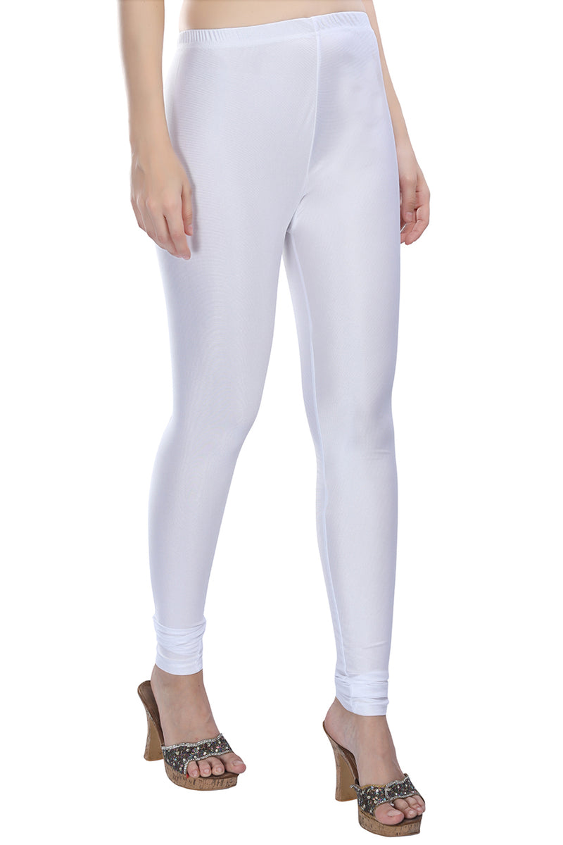 Trasa Shining Lycra Women's and Girls Full Length Churidar Leggings-White