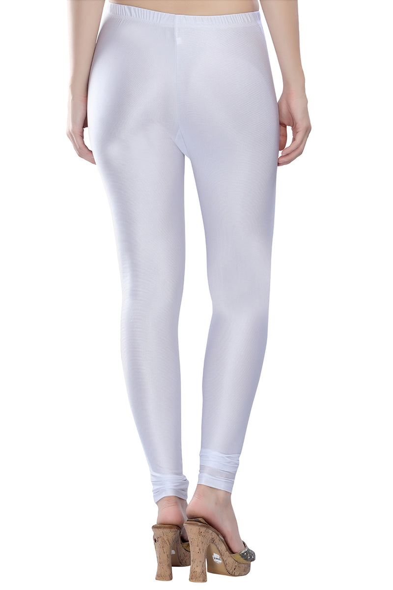 Trasa Shining Lycra Women's and Girls Full Length Churidar Leggings-White