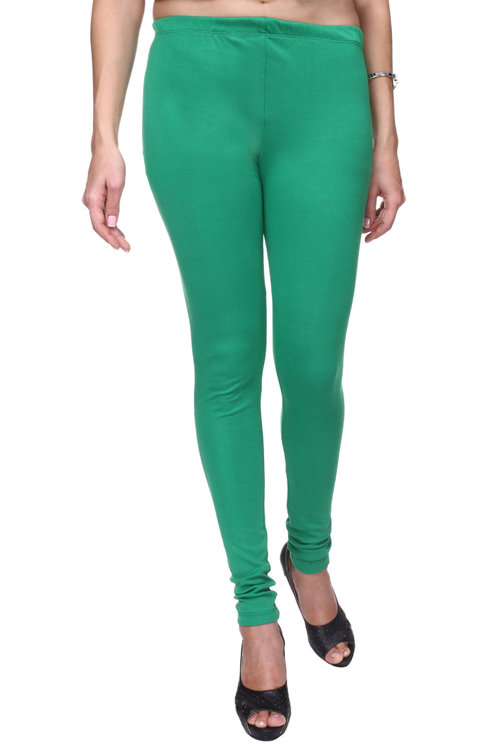 TRASA Women's Cotton Slim Fit Churidar Leggings - Green