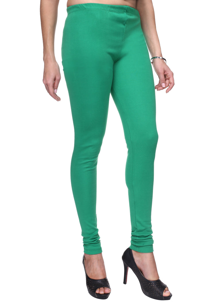 TRASA Women's Cotton Slim Fit Churidar Leggings - Green