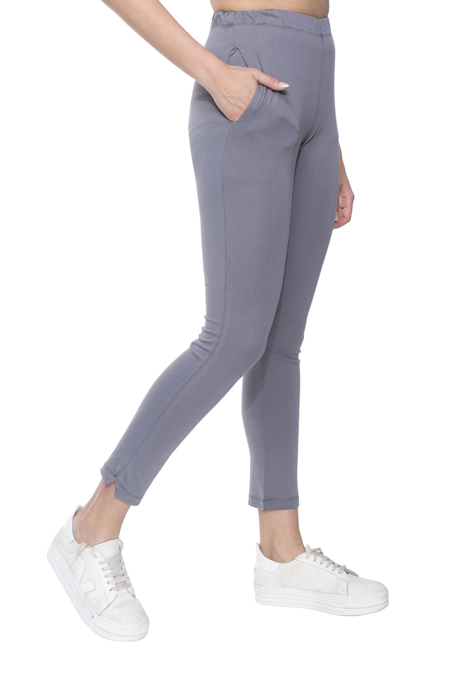 TRASA Kurti Pants for womens and girls super comfy stretchable cotton with one Side pocket - Grey