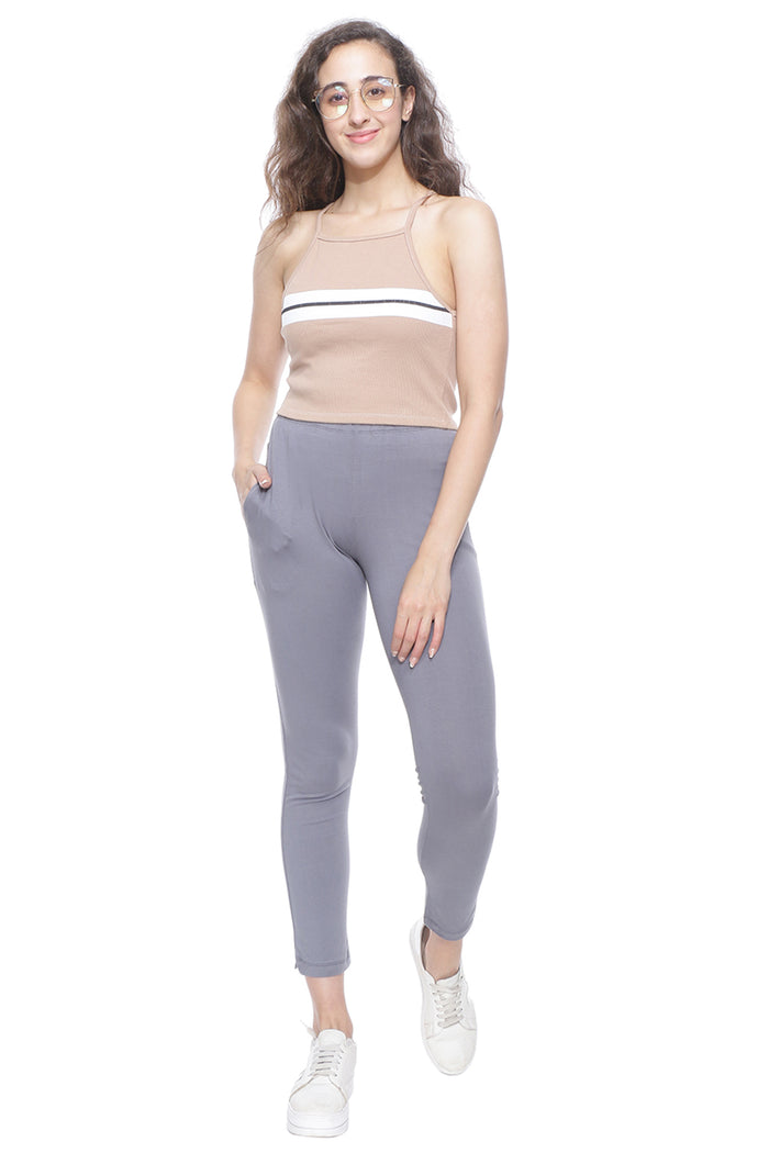 TRASA Kurti Pants for womens and girls super comfy stretchable cotton with one Side pocket - Grey