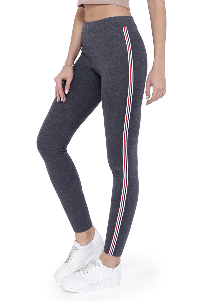 TRASA Women's and Girl's Skinny Fit Yoga Track pant - Grey Strip