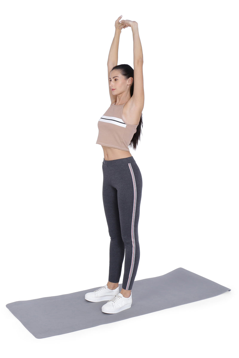TRASA Women's and Girl's Skinny Fit Yoga Track pant - Grey Strip