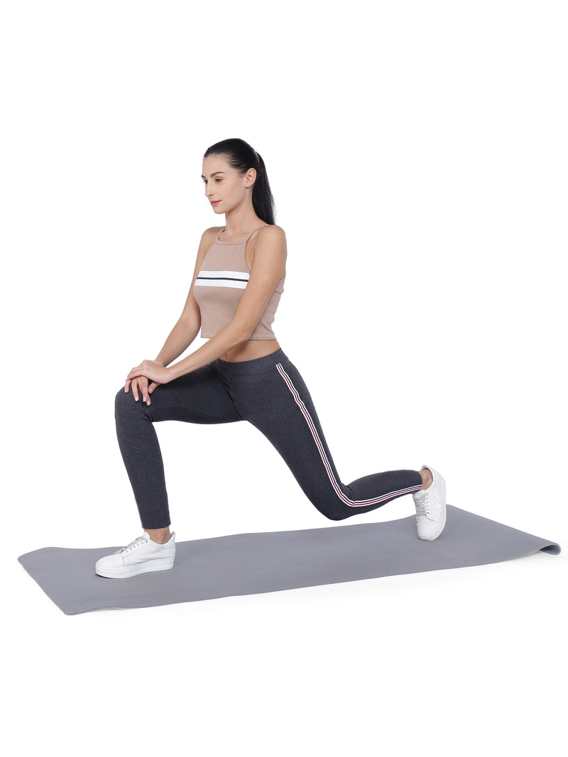 TRASA Women's and Girl's Skinny Fit Yoga Track pant - Grey Strip
