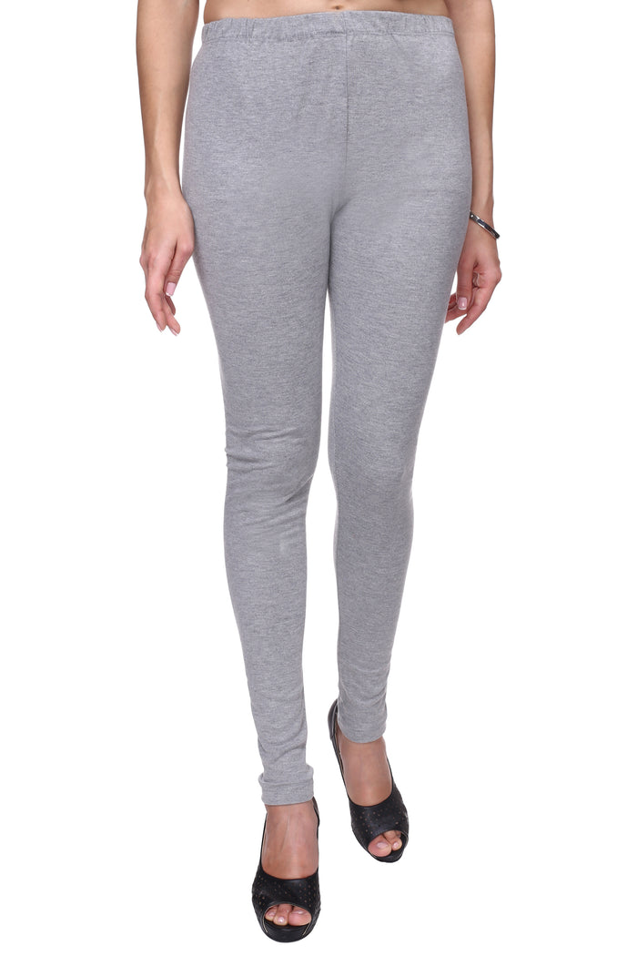 TRASA Women's Cotton Slim Fit Churidar Leggings - Light Grey
