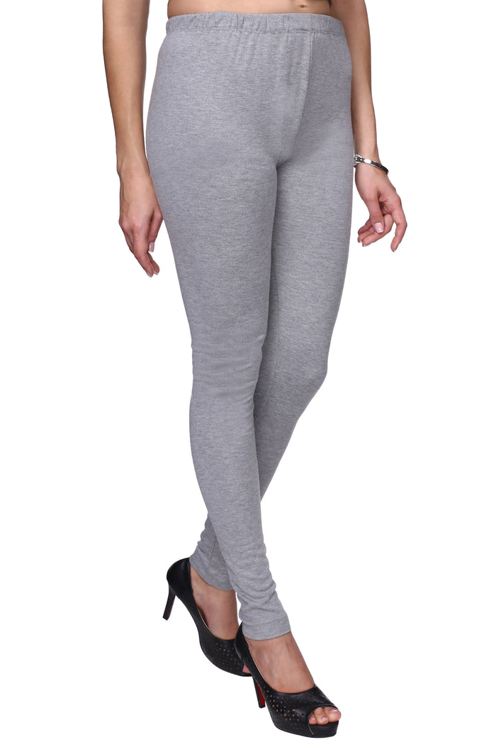TRASA Women's Cotton Slim Fit Churidar Leggings - Light Grey