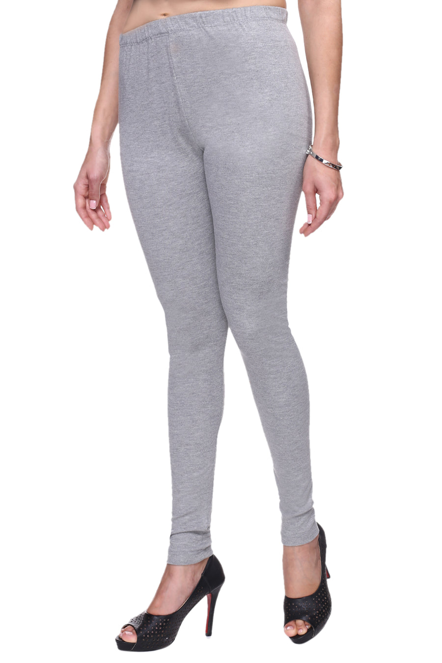 TRASA Women's Cotton Slim Fit Churidar Leggings - Light Grey