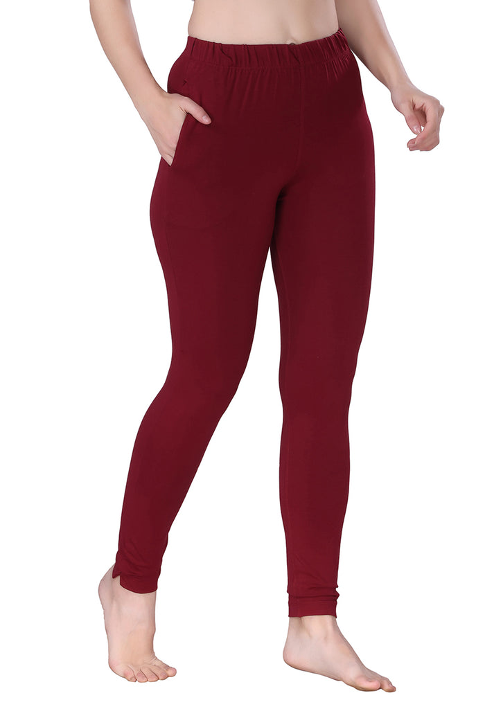TRASA Kurti Pants for womens and girls super comfy stretchable cotton with one Side pocket - Maroon