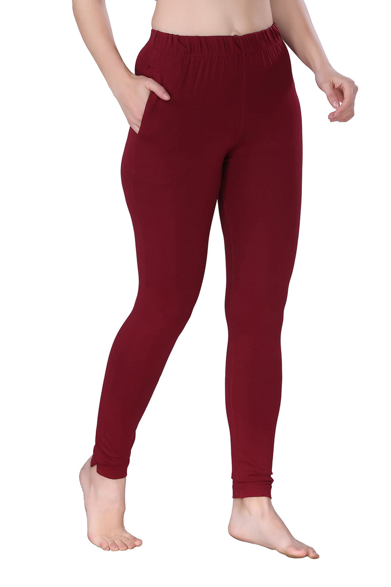 TRASA Kurti Pants for womens and girls super comfy stretchable cotton with one Side pocket - Maroon