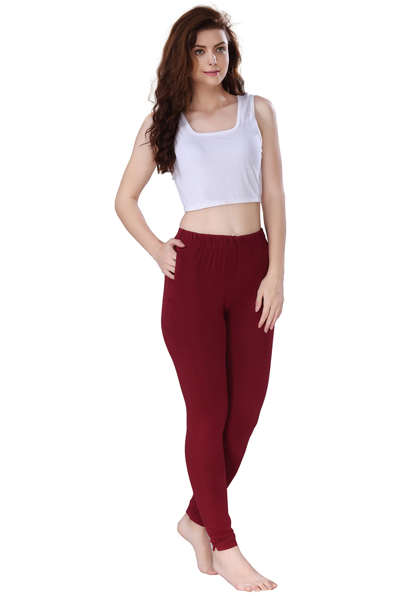 TRASA Kurti Pants for womens and girls super comfy stretchable cotton with one Side pocket - Maroon