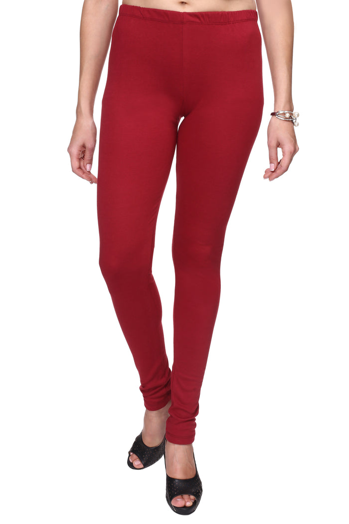 TRASA Women's Cotton Slim Fit Churidar Leggings - Maroon