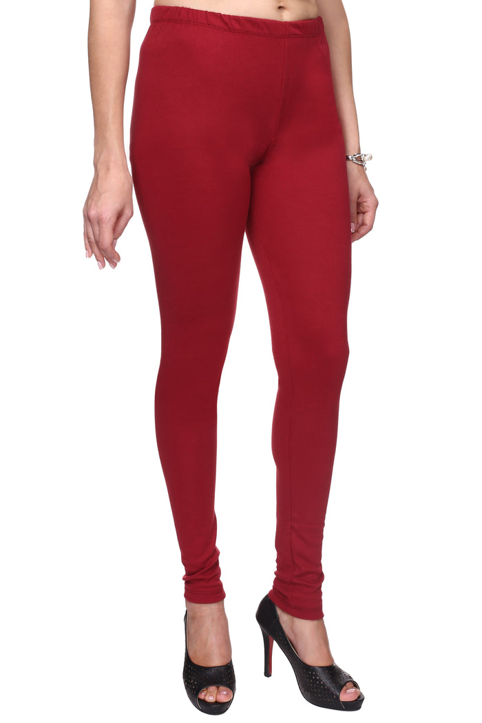 TRASA Women's Cotton Slim Fit Churidar Leggings - Maroon