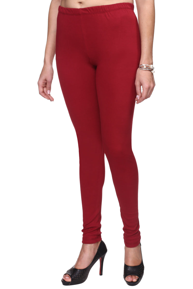 TRASA Women's Cotton Slim Fit Churidar Leggings - Maroon