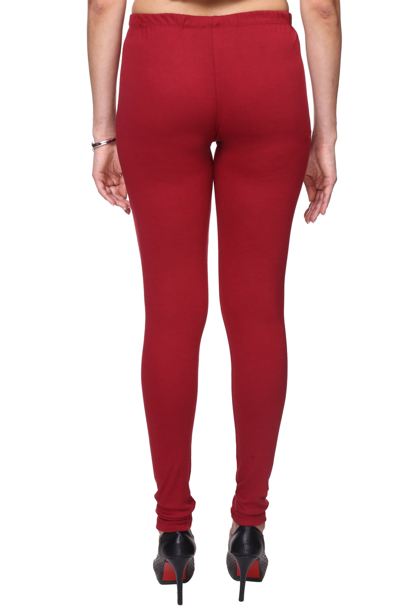 TRASA Women's Cotton Slim Fit Churidar Leggings - Maroon