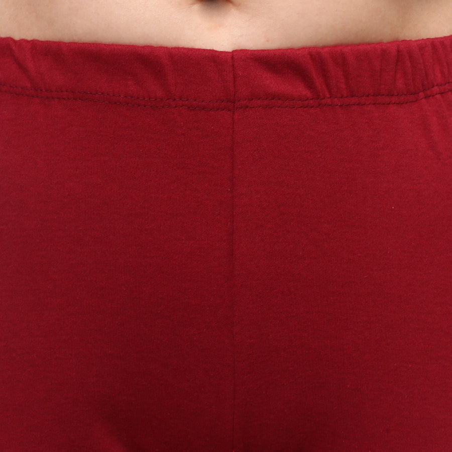 TRASA Women's Cotton Slim Fit Churidar Leggings - Maroon
