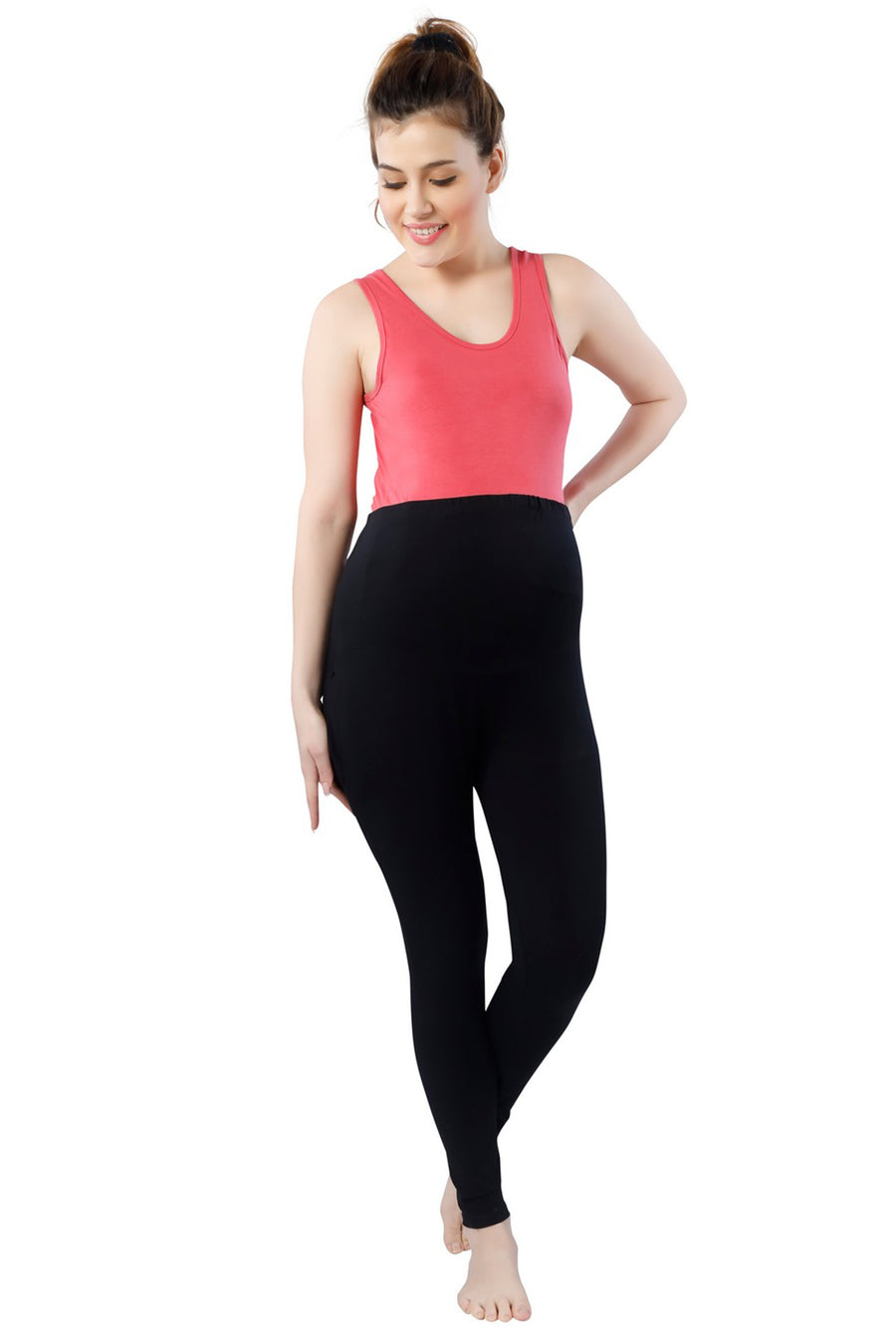 TRASA Women's Maternity Cotton Workout Leggings Over The Belly Pregnancy with Pockets - Black