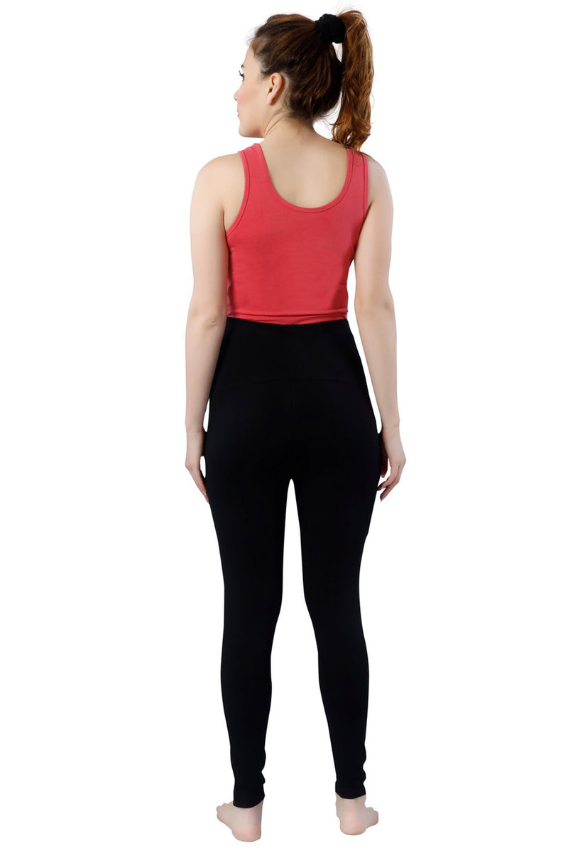 TRASA Women's Maternity Cotton Workout Leggings Over The Belly Pregnancy with Pockets - Black