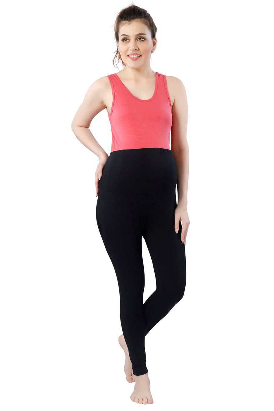TRASA Women's Maternity Cotton Workout Leggings Over The Belly Pregnancy with Pockets - Black