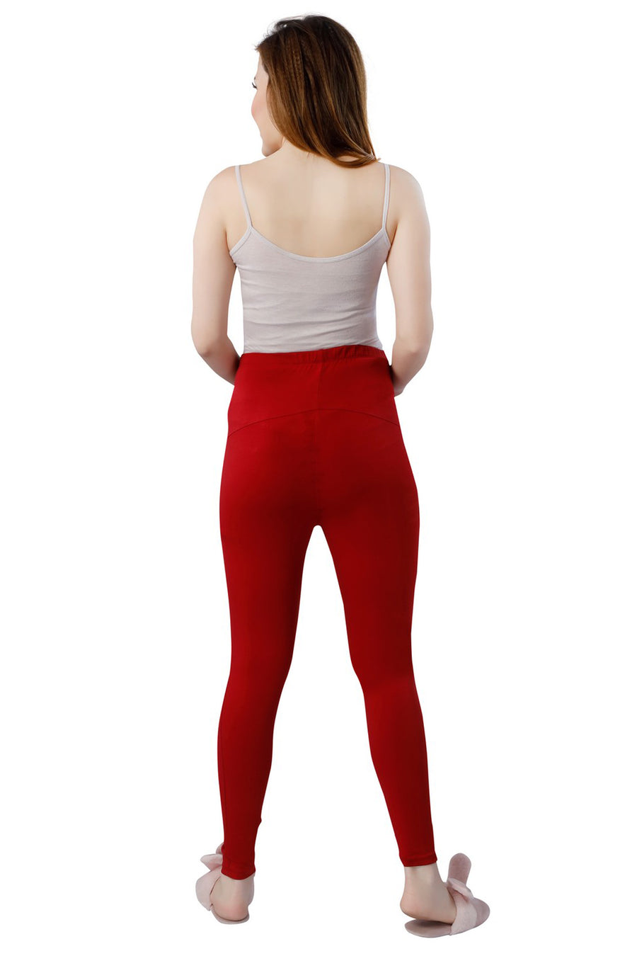 TRASA Women's Maternity Cotton Workout Leggings Over The Belly Pregnancy Yoga Pants with Pockets- Maroon