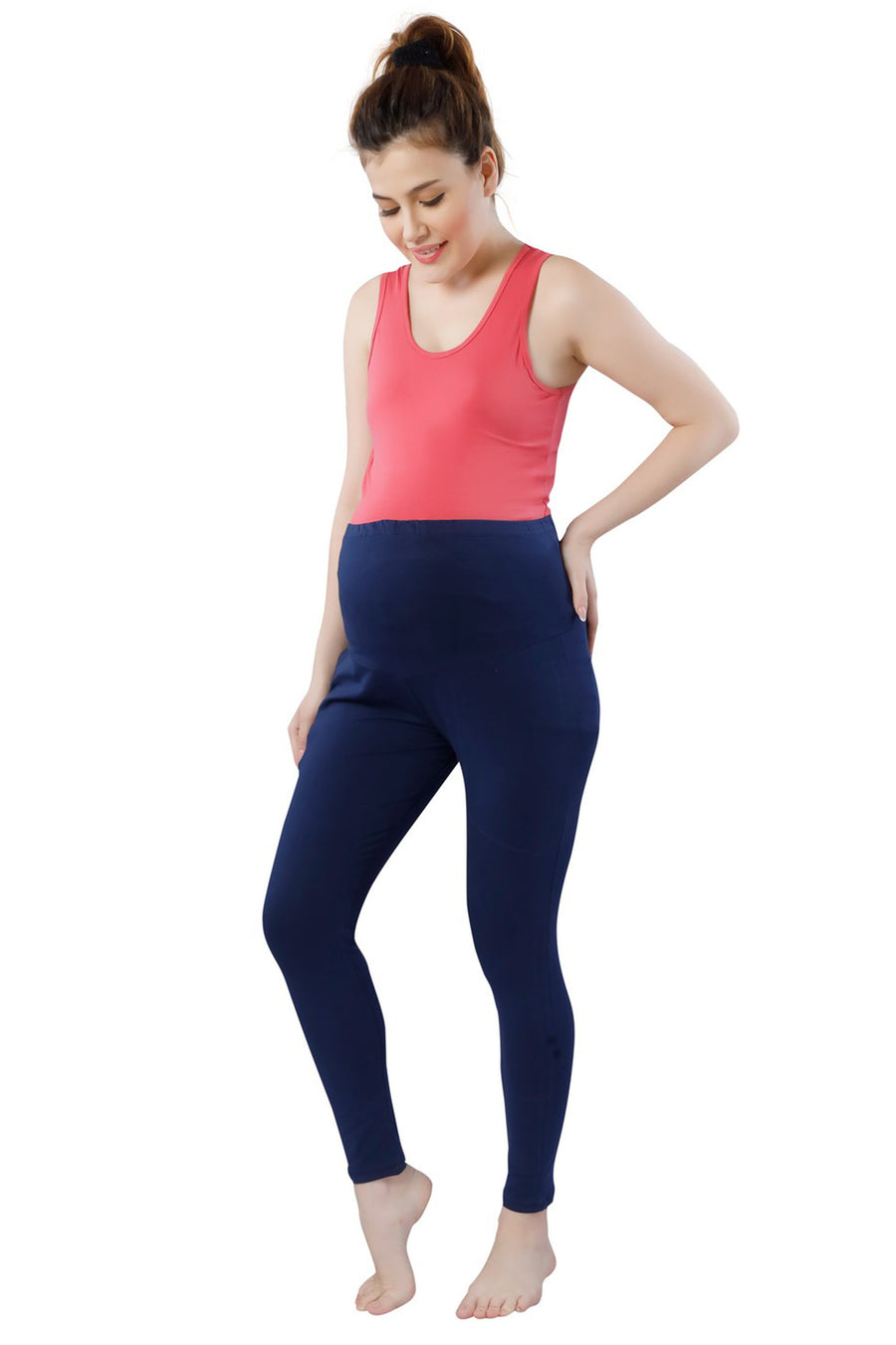 TRASA Women's Maternity Cotton  Leggings Pregnancy Yoga Pants with Pockets - Navy Blue