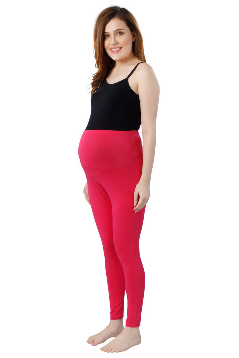 TRASA Women's Maternity Cotton Workout Leggings Over The Belly Pregnancy Yoga Pants with Pockets - Pink