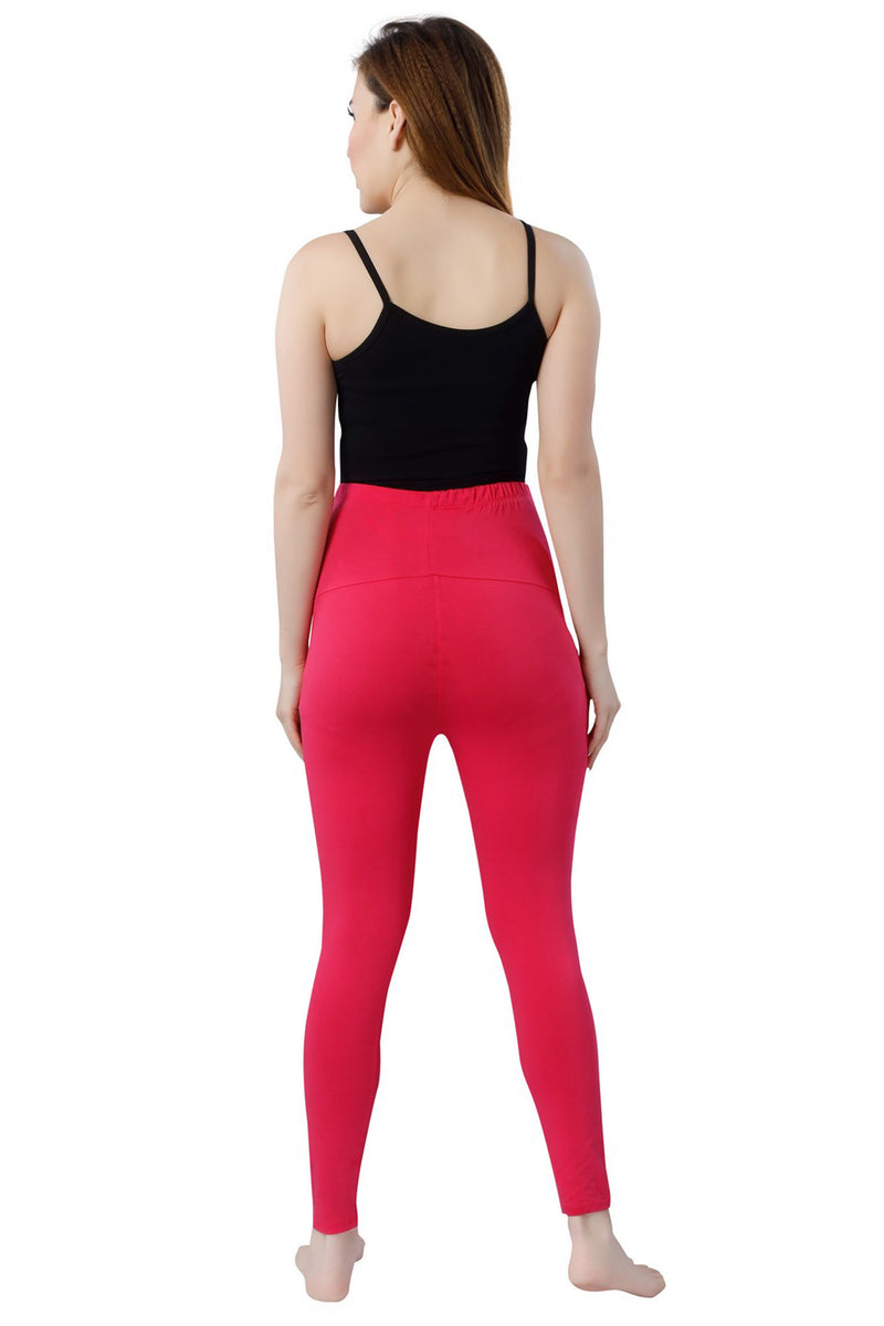 TRASA Women's Maternity Cotton Workout Leggings Over The Belly Pregnancy Yoga Pants with Pockets - Pink