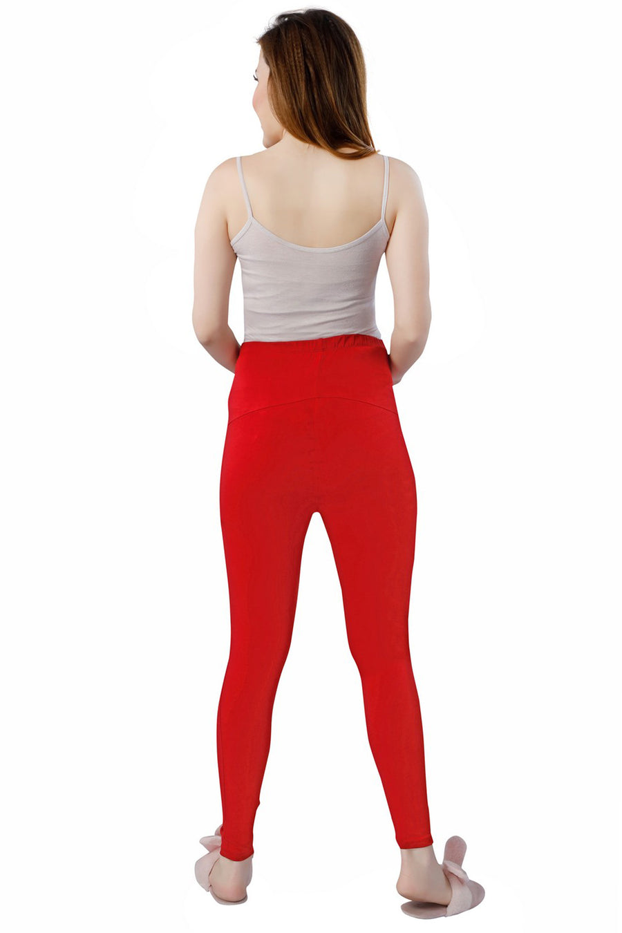 TRASA Women's Maternity Cotton Workout Leggings Over The Belly Pregnancy Yoga Pants with Pockets - Red