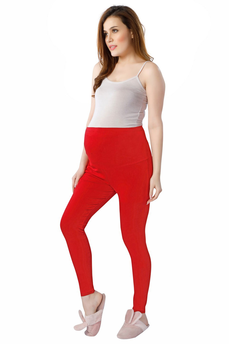 TRASA Women's Maternity Cotton Workout Leggings Over The Belly Pregnancy Yoga Pants with Pockets - Red