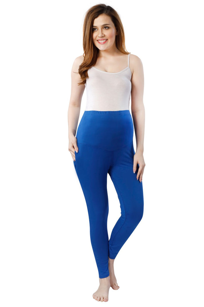 TRASA Women's Maternity Cotton Leggings  Pregnancy Yoga Pants  with Pockets - Royal Blue