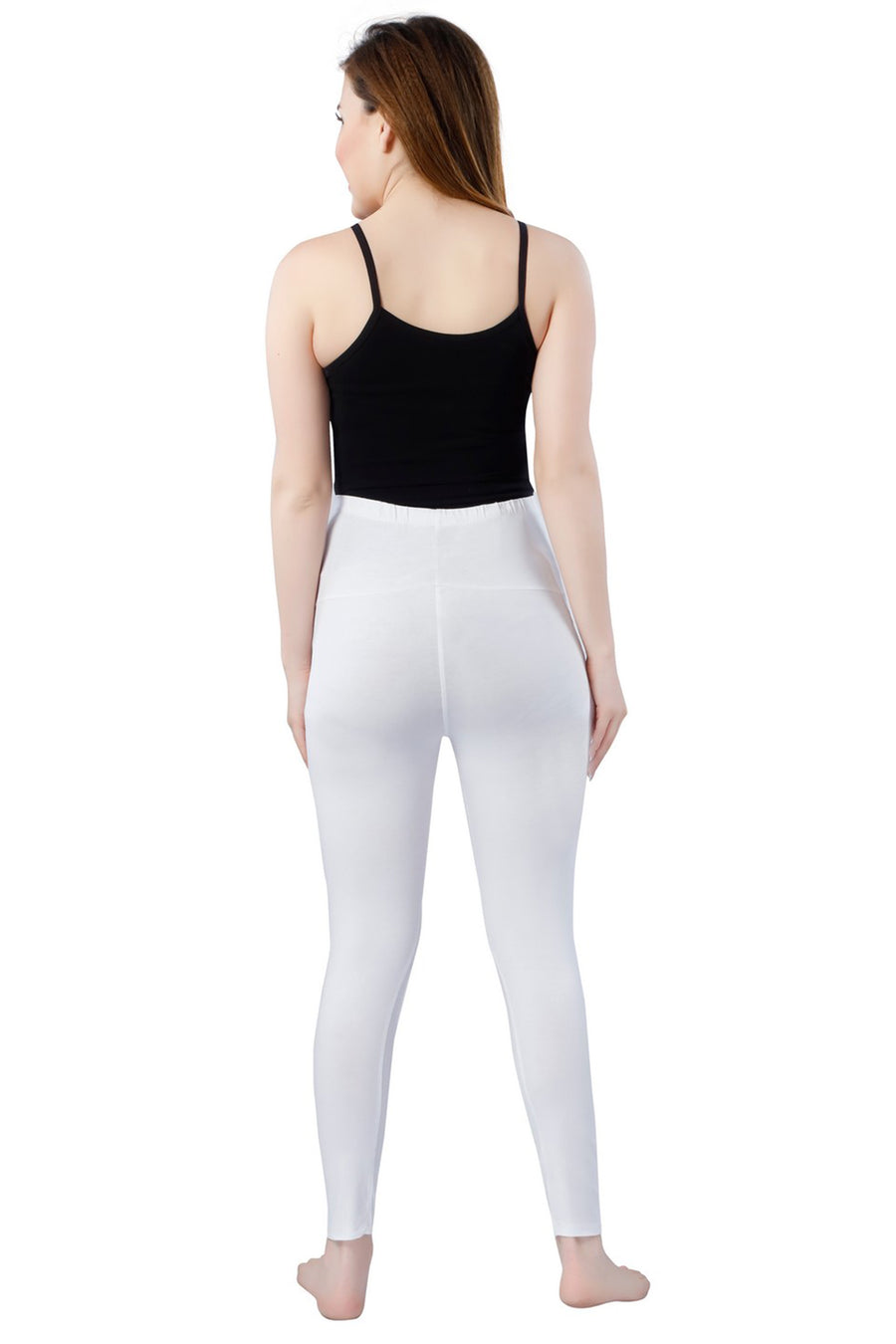 TRASA Women's Maternity Cotton Workout Leggings Over The Belly Pregnancy Yoga Pants with Pockets - White