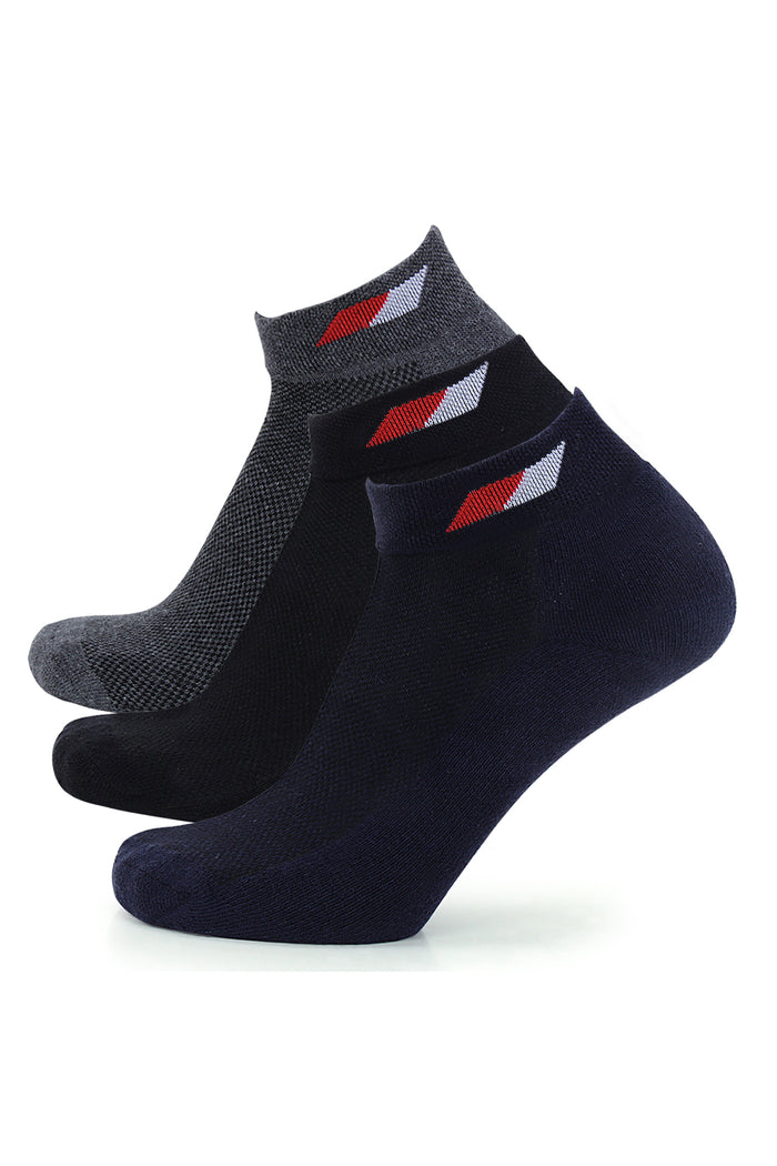 TRASA Men's Premium Cotton Solid Mesh Ankle Socks - Pack of 3