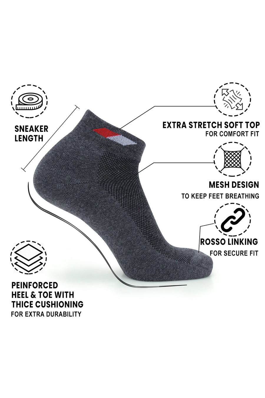 TRASA Men's Premium Cotton Solid Mesh Ankle Socks - Pack of 3