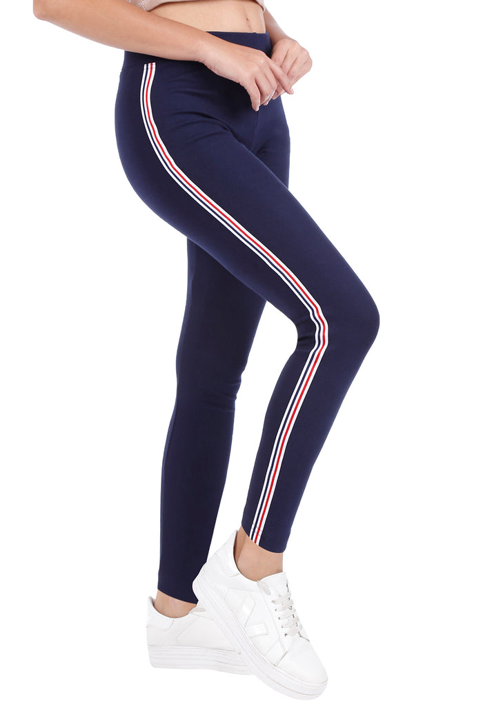 TRASA Women's & Girl's Yoga Track pant - Navy Blue Strip