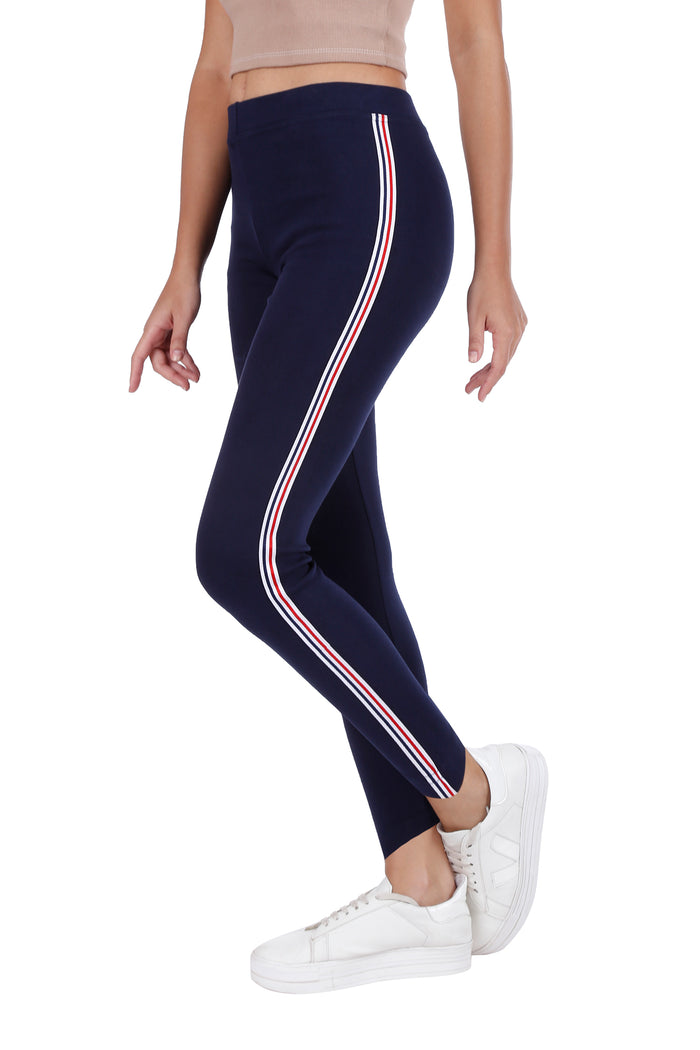 TRASA Women's & Girl's Yoga Track pant - Navy Blue Strip
