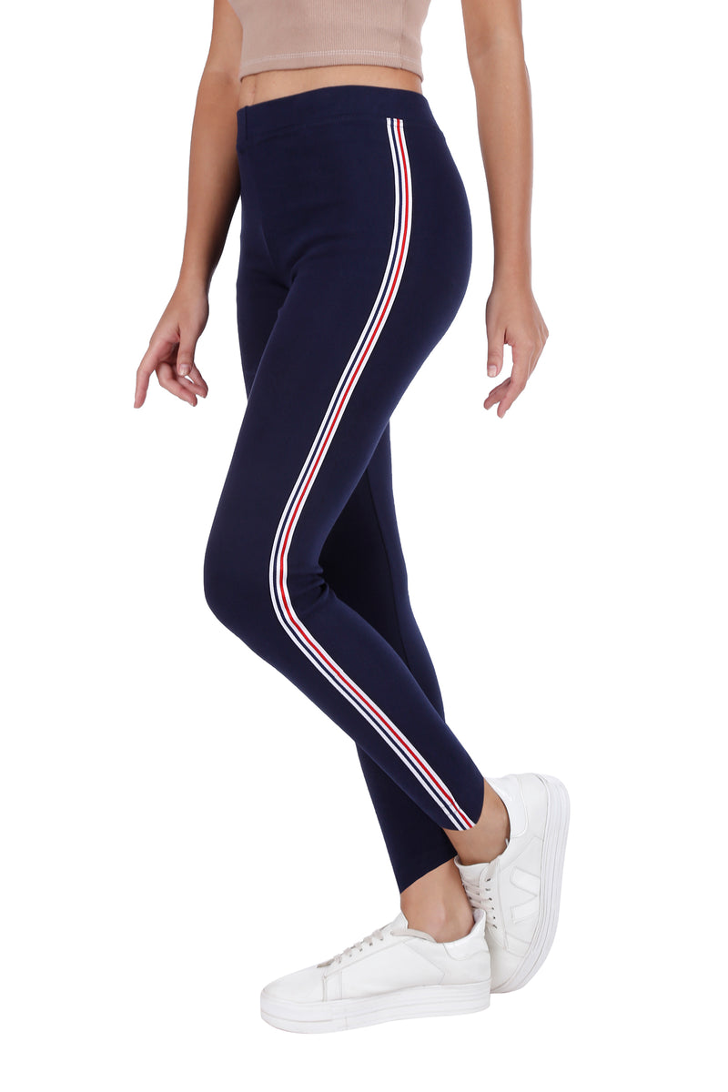 TRASA Women's & Girl's Yoga Track pant - Navy Blue Strip
