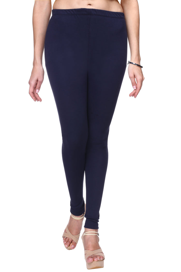 TRASA Women's Cotton Churidar Leggings Navy Blue