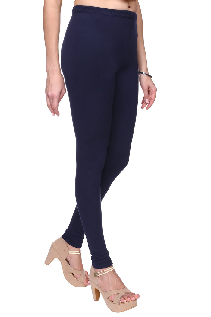 TRASA Women's Cotton Churidar Leggings Navy Blue