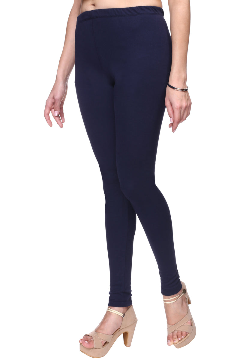 TRASA Women's Cotton Churidar Leggings Navy Blue