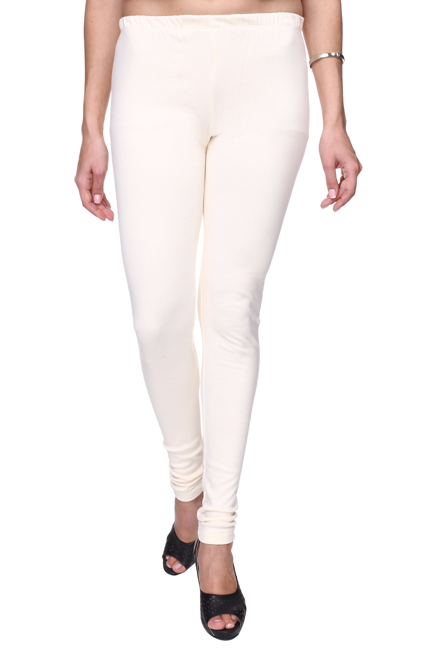 TRASA Women's Cotton Slim Fit Churidar Leggings - Off-White