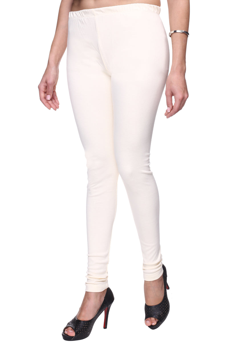 TRASA Women's Cotton Slim Fit Churidar Leggings - Off-White