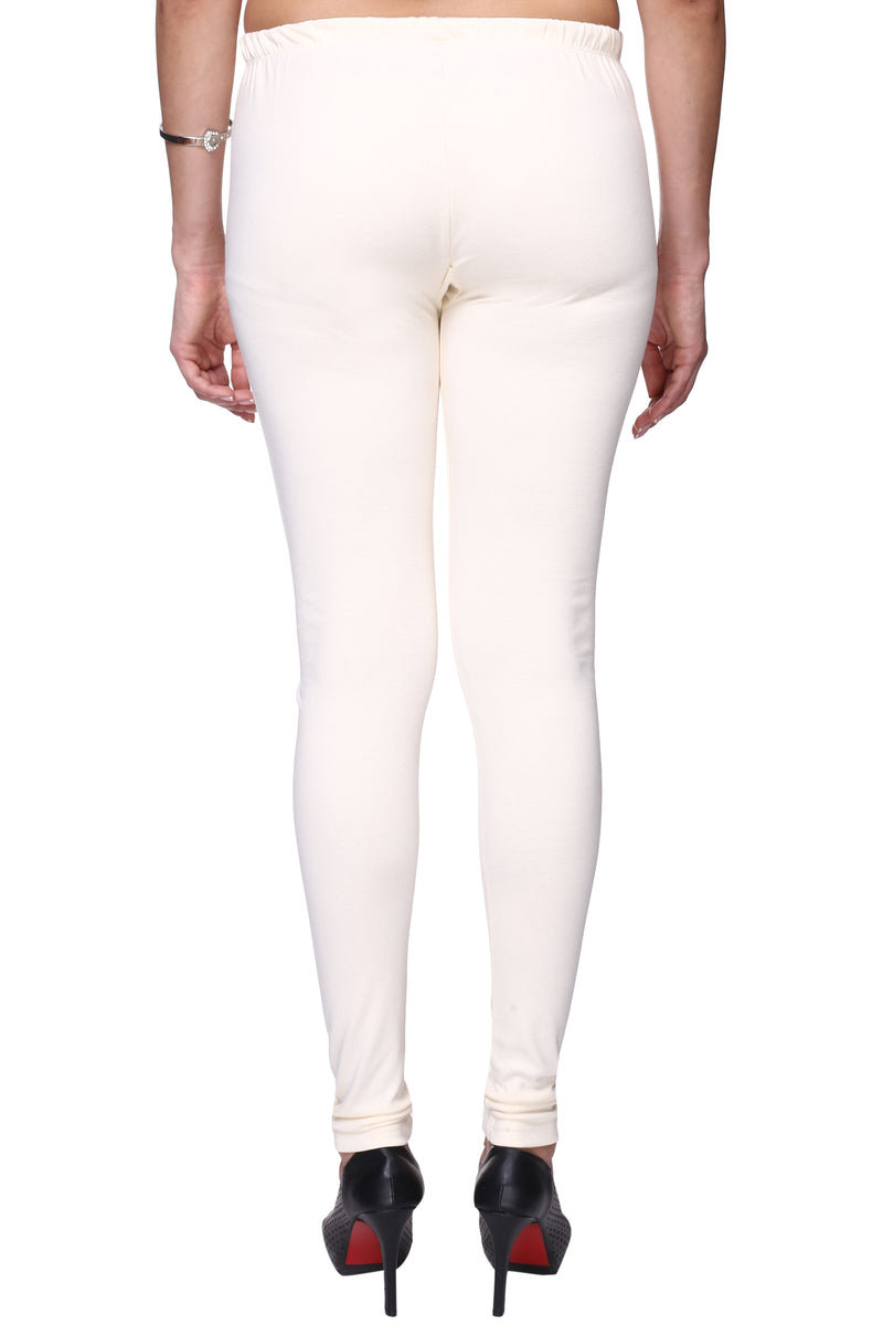 TRASA Women's Cotton Slim Fit Churidar Leggings - Off-White